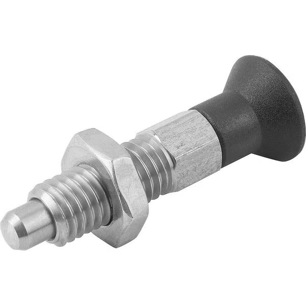 Indexing Plunger Eco Size:0 D1=M06, D=4, Form:B Wo. Groove W Locknut, Stainless Steel Not Hardened, , Kipp, Mfr#: K0747.12004060